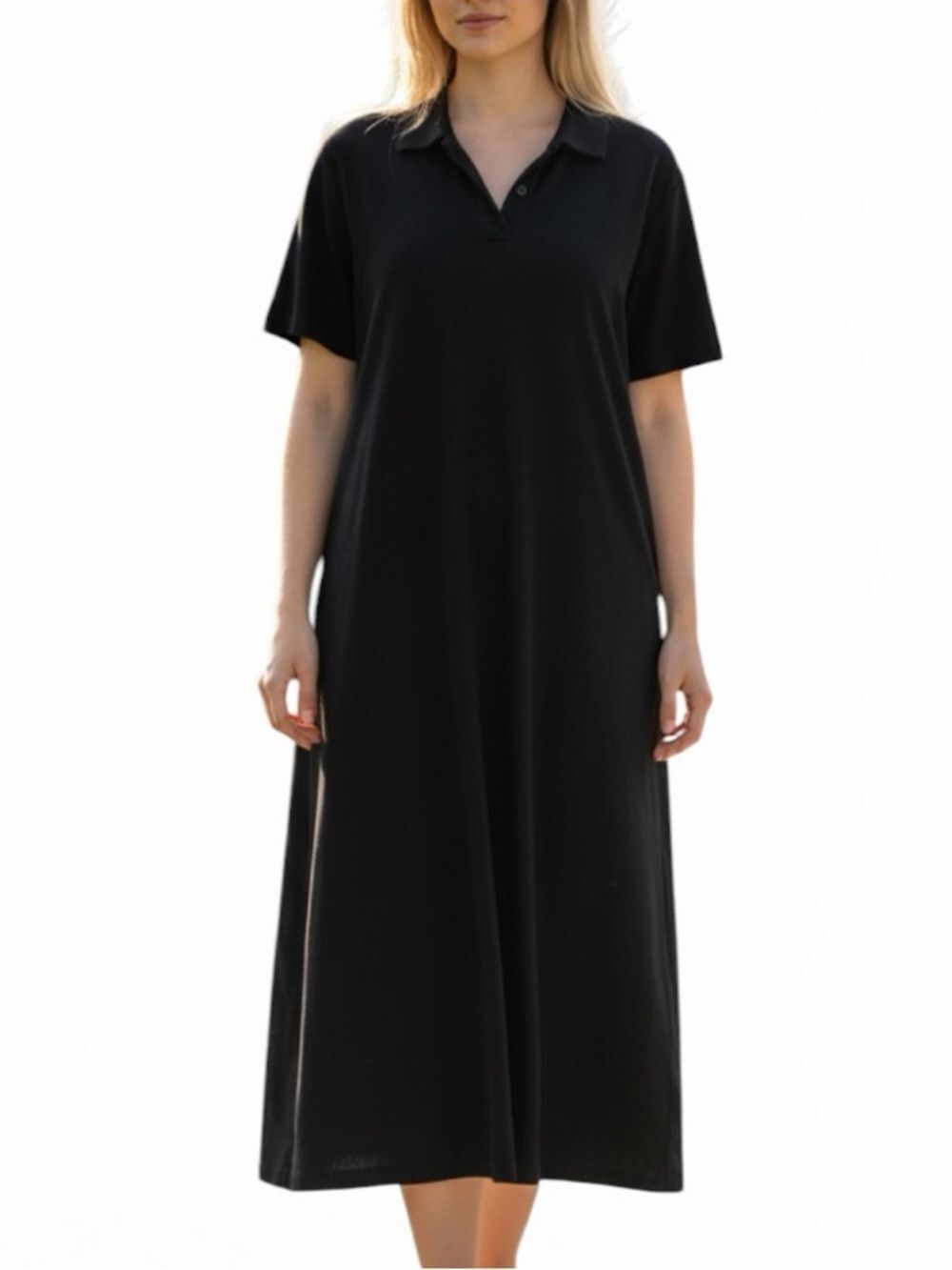 Zara Black Collared Midi Short Sleeve Dress Size Large
